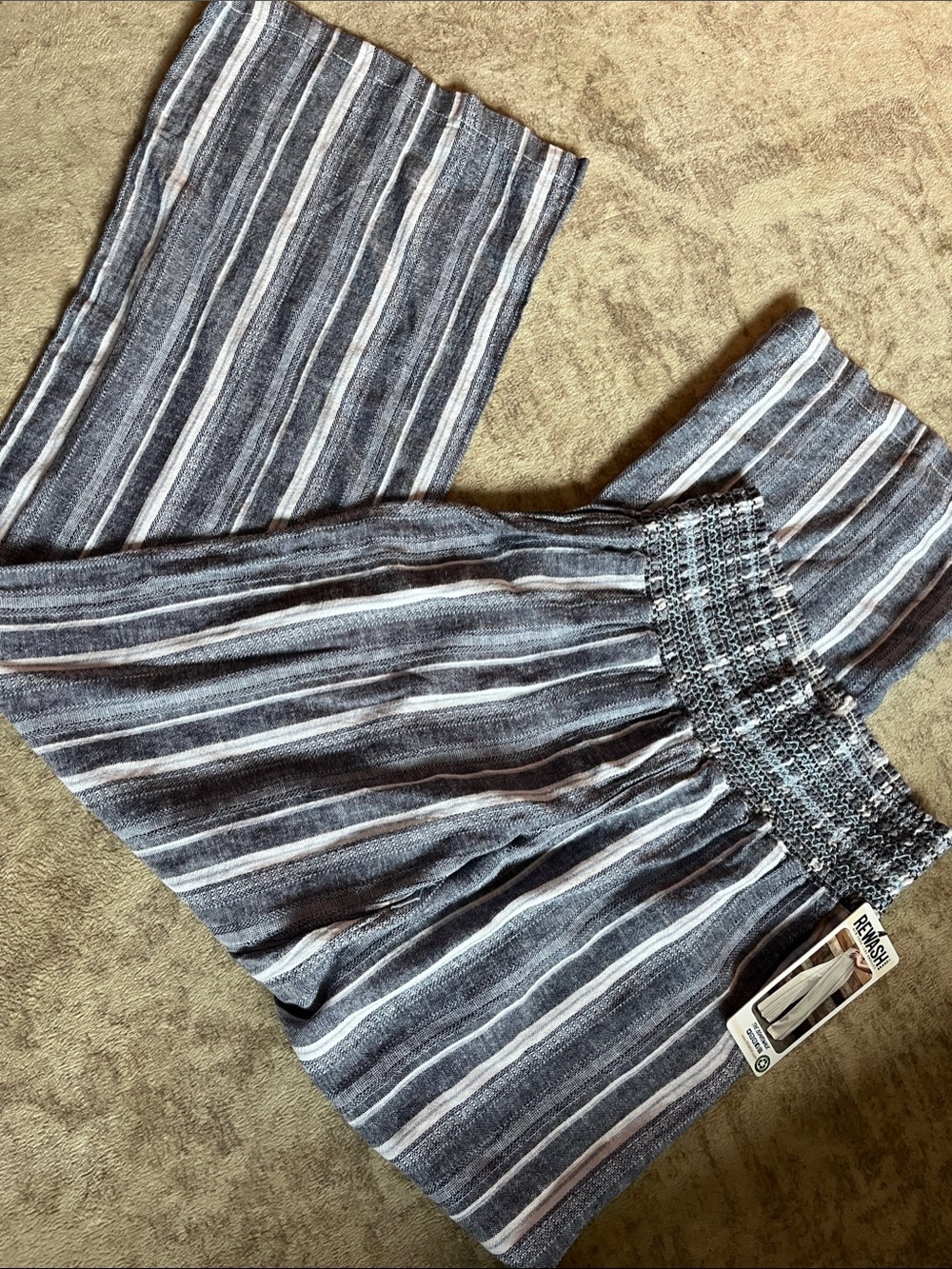 Rewash Blue & White Striped Linen Blend Wide-Leg Pants